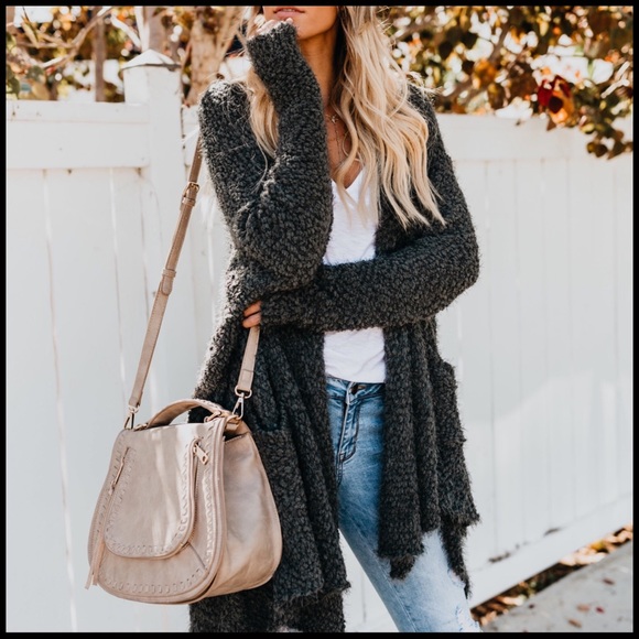 Teddy Bear Soft Cardigan in Wine - Picture 7 of 7